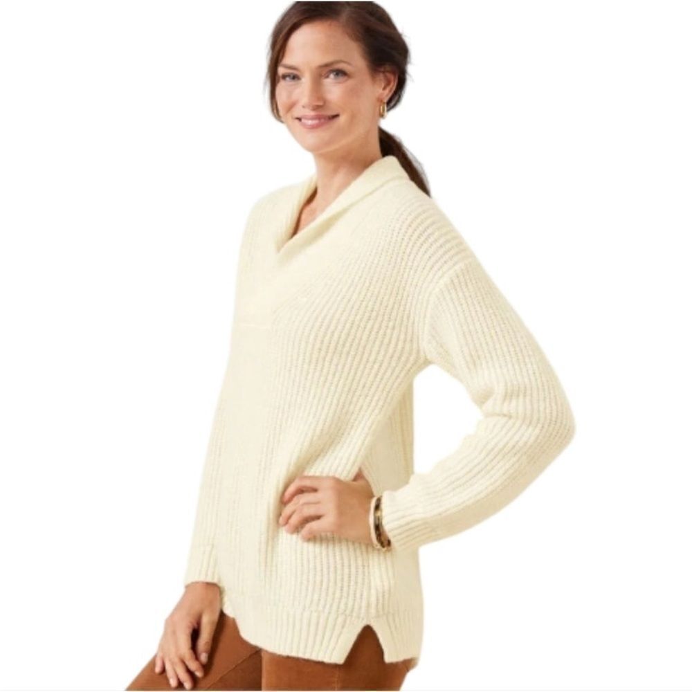 TALBOTS | Ivory Shawl Collar Shaker Stitch Pullover Sweater Women’s Size SP